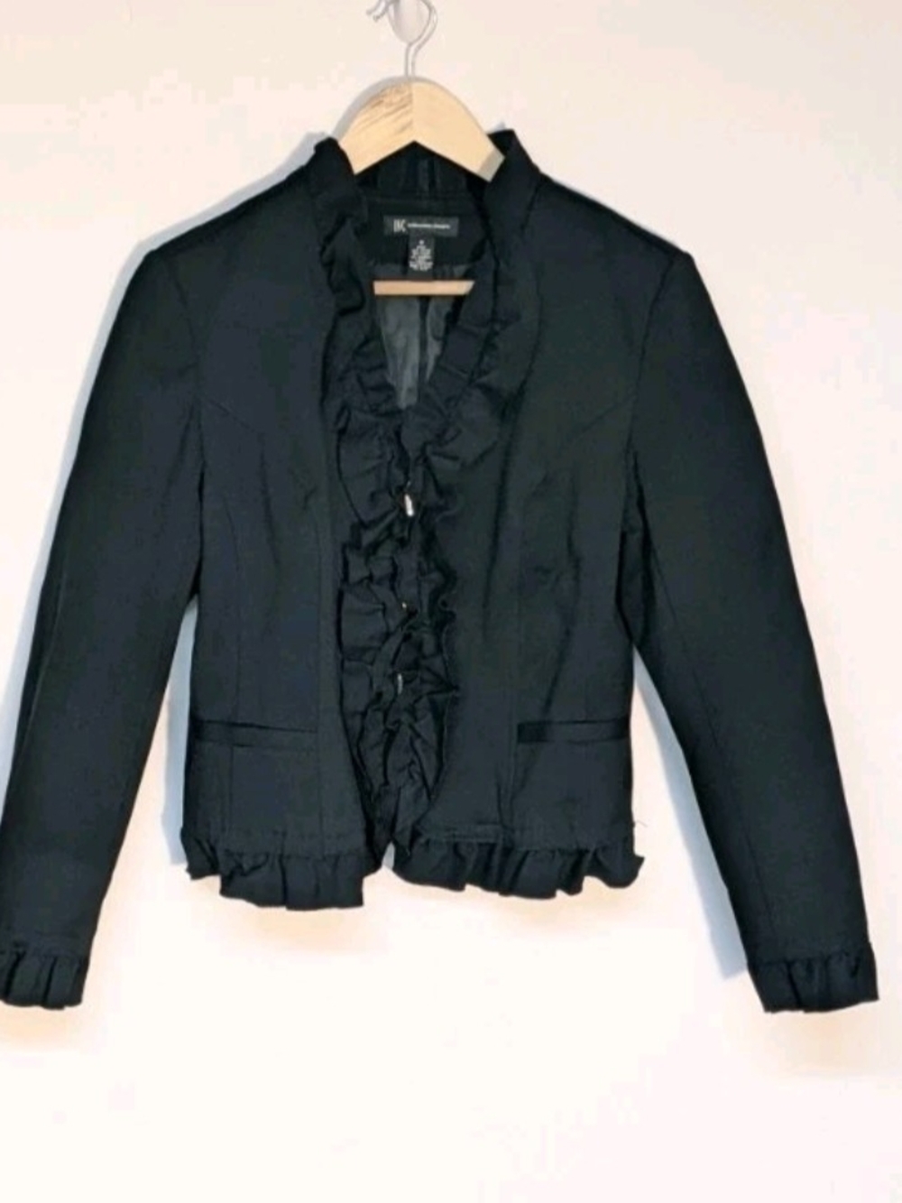 INC International Concepts Black Ruffle Front Blazer, M